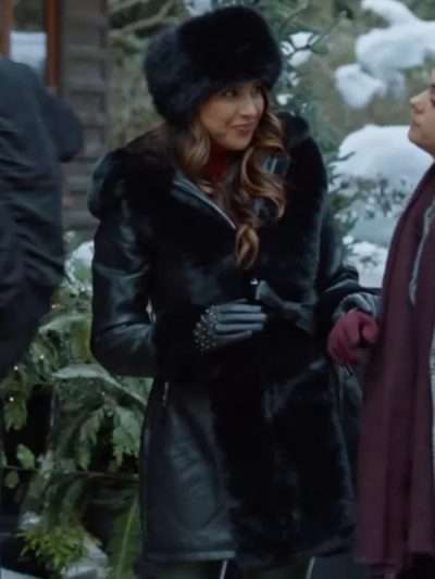 Daniella Monet Holiday Crashers 2024 Shearling Black Leather Coat