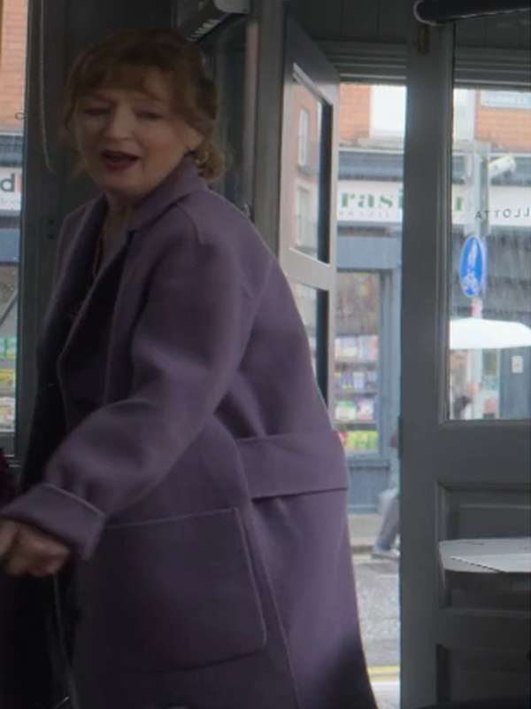 Susan Ryeland Moonflower Murders Purple Wool Coat