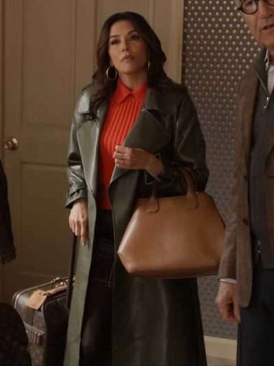 Eva Longoria Only Murders in the Building Green Leather Coat