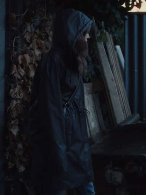 Ella Purnell Sweetpea Black Hooded Coat