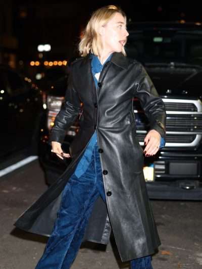 Saoirse Ronan The Outrun 2024 Black Leather Trench Coat