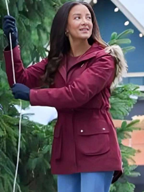 Heather Hemmens Christmas Under the Lights 2024 Maroon Parka Jacket