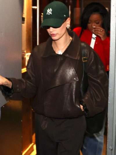 Hailey Bieber 2024 Brown Leather Jacket