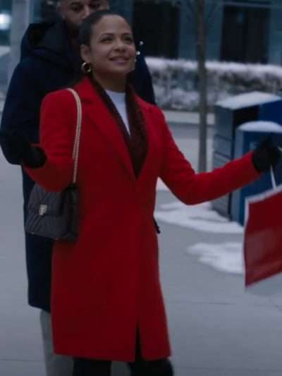 Meet Me Next Christmas 2024 Christina Milian Red Wool Coat