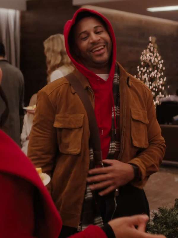Meet Me Next Christmas Devale Ellis Brown Leather Jacket