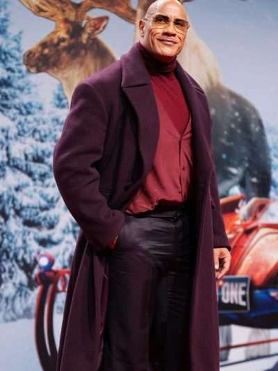 Dwayne Johnson Red One 2024 Maroon Wool Trench Coat