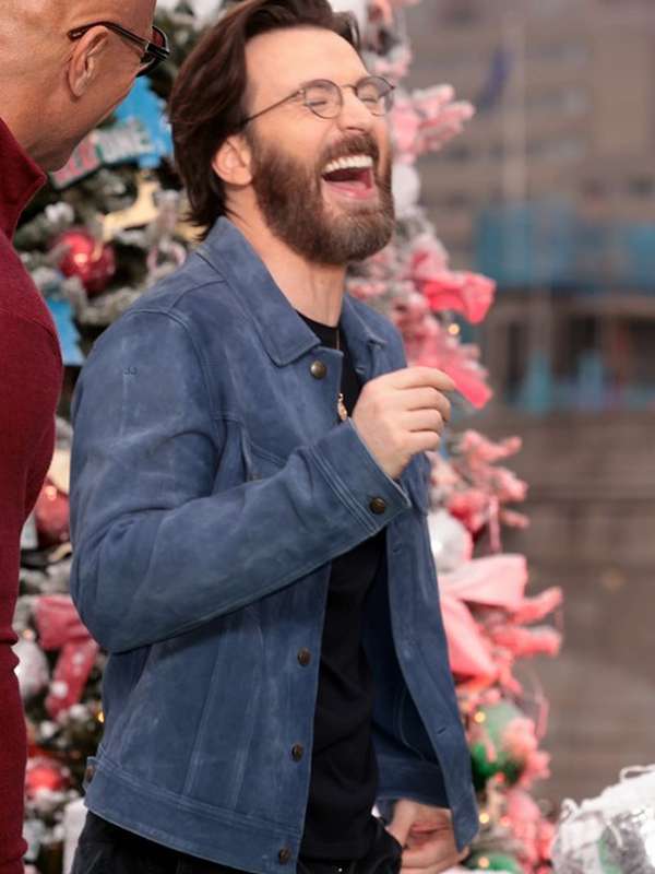 Chris Evans Red One Movie Event Blue Leather Jacket