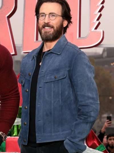 Chris Evans Red One Movie Event Blue Suede Leather Jacket