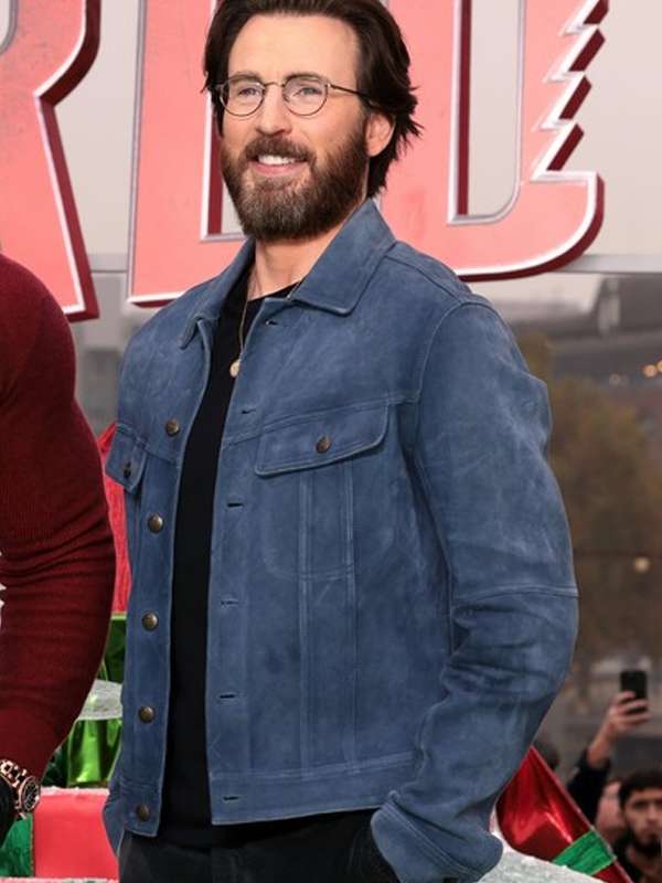Chris Evans Red One Movie Event Blue Suede Leather Jacket