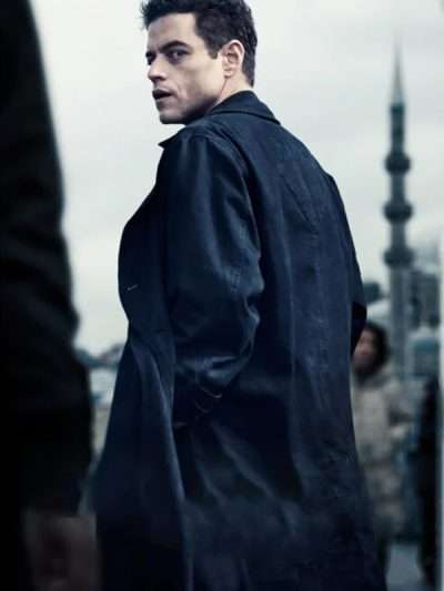 Rami Malek The Amateur 2025 Black Trench Coat
