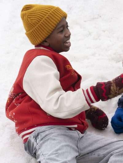Che Tafari 8-Bit Christmas Red and White Varsity Jacket