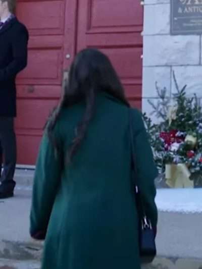 Danica McKellar A Cinderella Christmas Ball 2024 Green Wool Coat