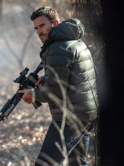 Scott Eastwood Alarum 2025 Green Puffer Hooded Jacket