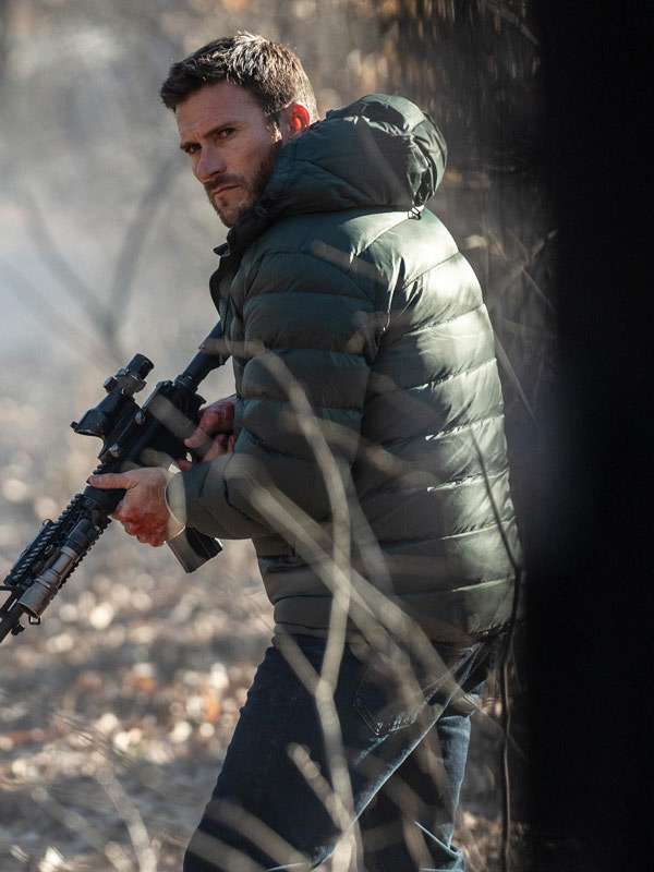 Scott Eastwood Alarum 2025 Green Puffer Hooded Jacket