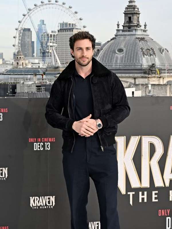 Aaron Taylor-Johnson Kraven the Hunter Shearling Suede Leather Jacket