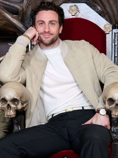 Aaron Taylor-Johnson Kraven the Hunter 2024 Beige Bomber Jacket