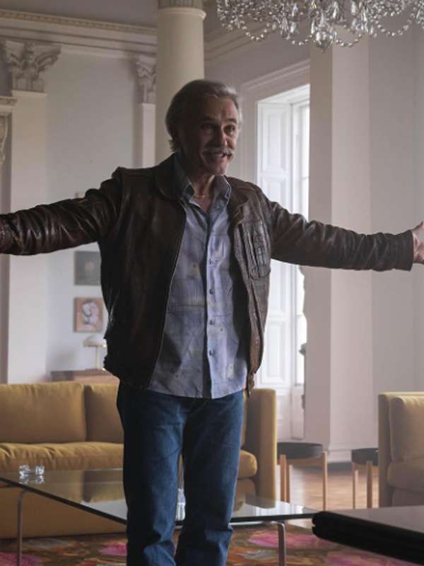 Christoph Waltz Old Guy 2025 Distressed Brown Leather Jacket