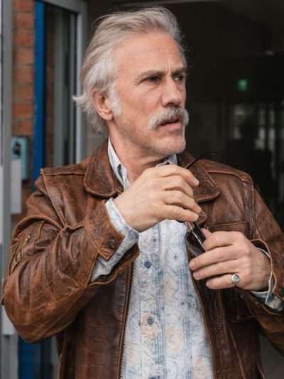 Christoph Waltz Old Guy 2025 Brown Leather Jacket
