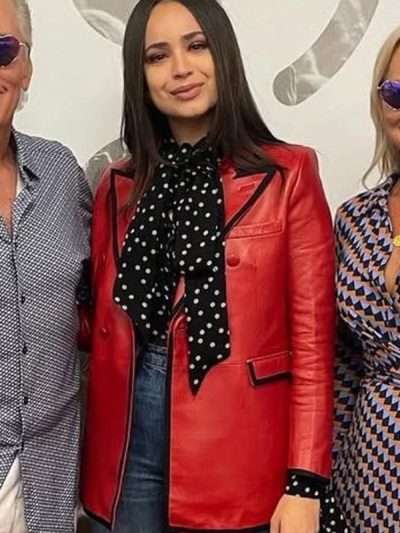 Sofia Carson Red Leather Blazer