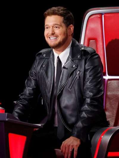 Michael Bublé The Voice 2024 Black Leather Jacket