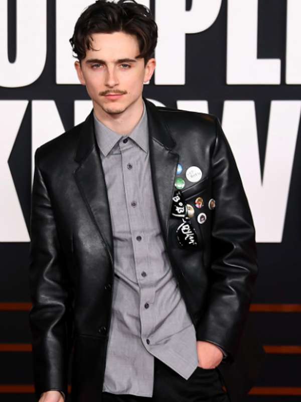 Timothée Chalamet A Complete Unknown 2024 Black Leather Blazer