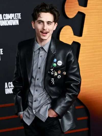 Timothée Chalamet A Complete Unknown 2024 Black Leather Blazer Coat