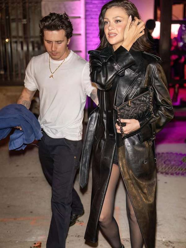 NFW 2024 Nicola Peltz Black Leather Trench Coat