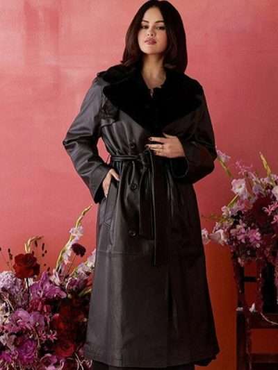Emilia Pérez Black Leather Selena Gomez Fur Coat