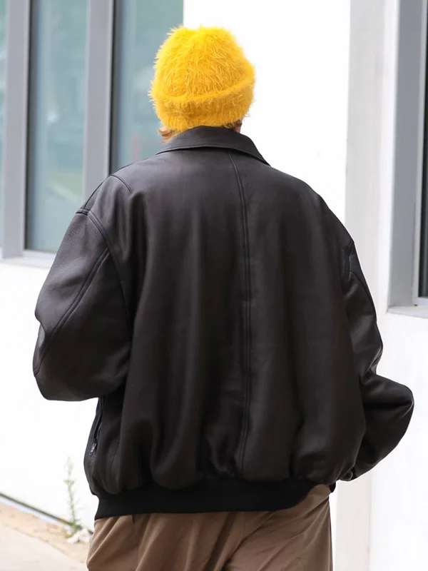 Street Style 2024 Justin Bieber Black Bomber Jacket