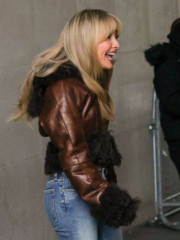 Sabrina Carpenter Brown Cropped Leather Jacket