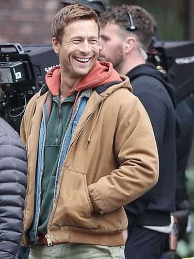 Glen Powell The Running Man 2025 Brown Hooded Jacket