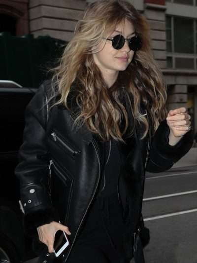 Gigi Hadid Black Leather and Shearling Jacket