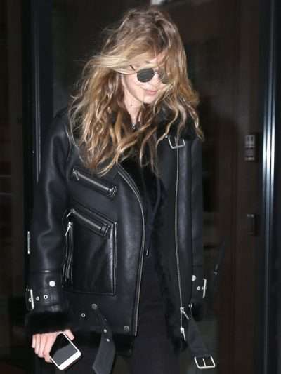 Gigi Hadid Motorcycle Black Shearling Jacket