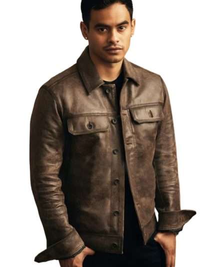 Julian Works The Long Game Brown Trucker Leather Jacket