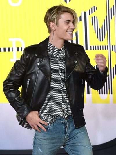 MTV Video Music Awards Justin Bieber Black Leather Jacket