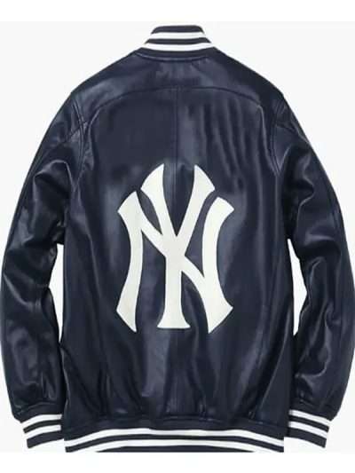 New York Yankees Navy Blue Leather Jacket For Men