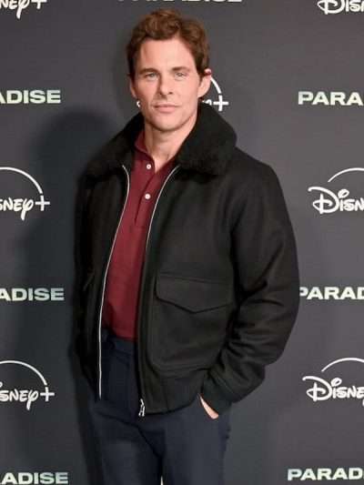 James Marsden Paradise 2025 Premiere Black Fur Bomber Jacket