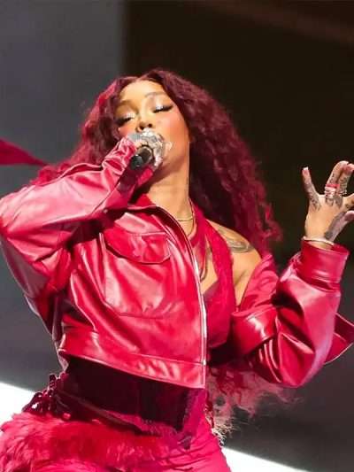 SZA Super Bowl LIX Red Leather Jacket