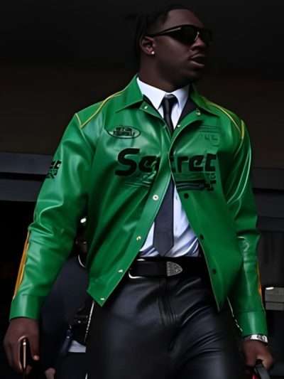 Shop Su­per Bowl LIX Damar Ham­lin Green Leather Jacket