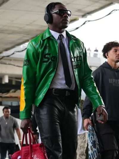 Buy Damar Ham­lin Super Bowl LIX 2025 Green Leather Jacket