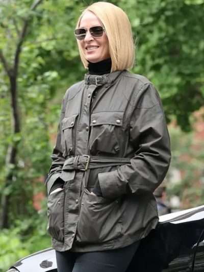 Dexter Resurrection 2025 Uma Thurman Olive Green Jacket