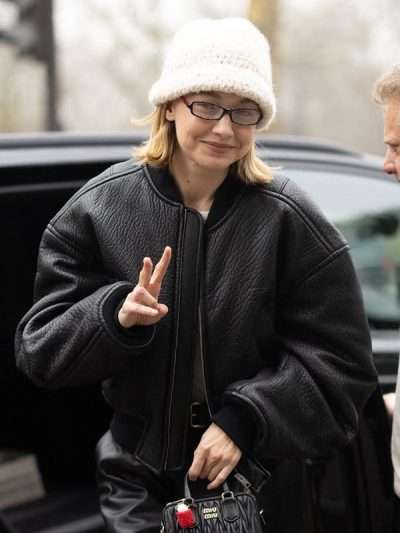 Gigi Hadid Oversized Leather Bomber Jacket