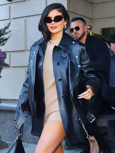 Street Style Kylie Jenner Black Leather Jacket