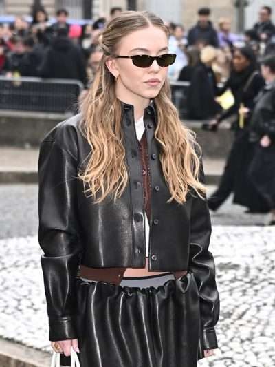 PFW Sydney Sweeney Black Leather Jacket