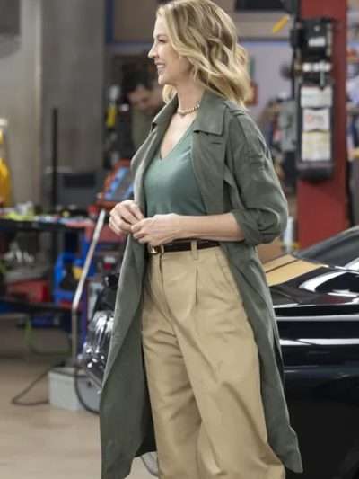 Jenna Elfman Shifting Gears 2025 Green Trench Coat
