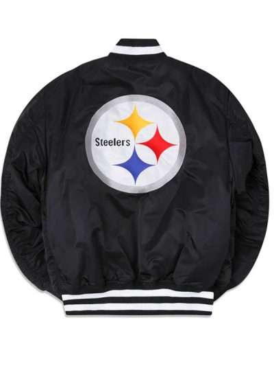 Black Satin Bomber Pittsburgh Steelers Jackets For Sale