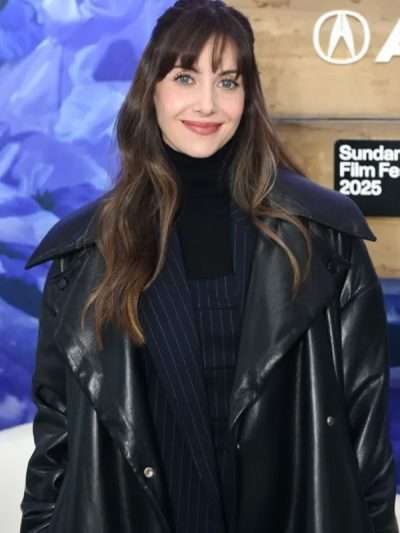 Together 2025 Alison Brie Black Leather Coat
