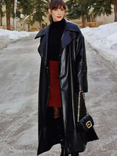 Together 2025 Alison Brie Black Leather Long Coat