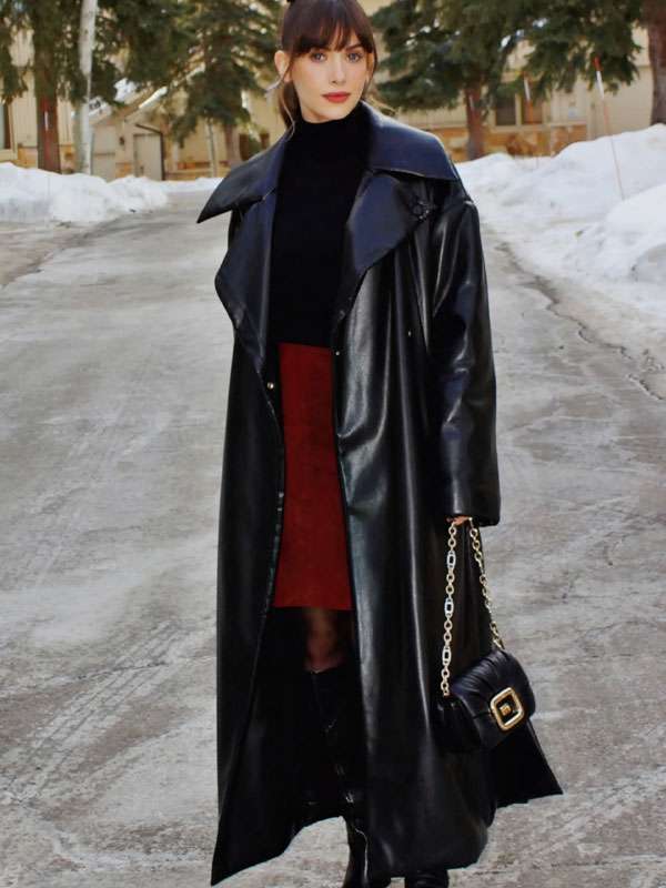 Together 2025 Alison Brie Black Leather Long Coat