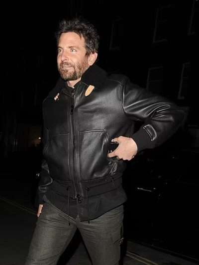 Bradley Cooper Date Night NYC 2024 Shearling Bomber Leather Jacket